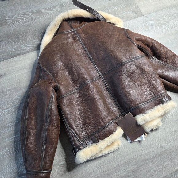 NWT Cockpit USA B-3 Shearling Sheepskin Bomber Jacket – WWII Style - Size 44 - Picture 6 of 13